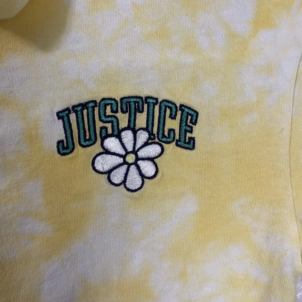 Justice Girls Yellow Tie Dye Crop Polo Shirt Daisy Logo Short Sleeve Top